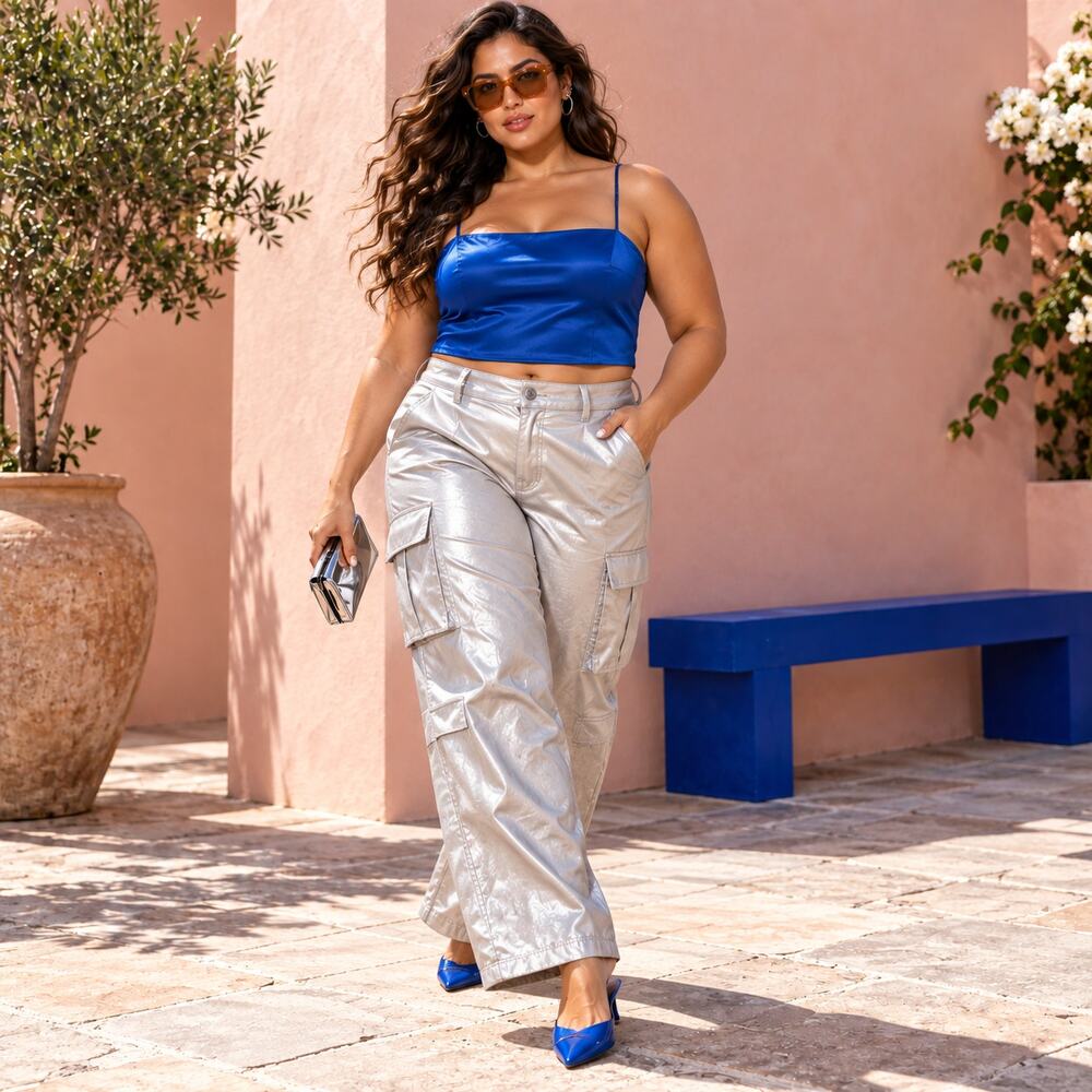 Madewell Camisole WMNS XL Blue Square Neck Cropped Retro Modern Minimalist Glam
